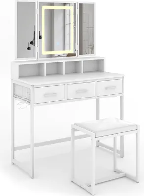 Zdjęcie produktu dla Toaletka Vicco Mavida Biały 90 cm z lustrem LED i taboretem, Model 53022