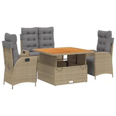 Produktbild von 4-tlg. Garten-Essgruppe mit Kissen Beige Poly Rattan