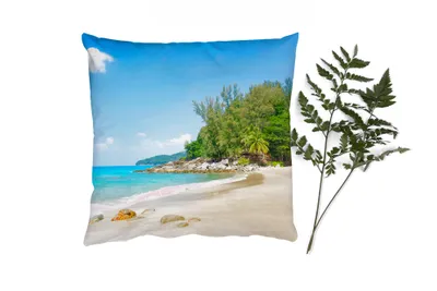 Produktbild von MuchoWow® Zierkissen Sofakissen Wohnzimmer Dekokissen 40x40 cm Strand - Meer - Pflanzen - Tropisch - Foto Kissen - Schlafzimmer Dekoration