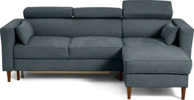 Image de Best Mobilier Alicante - canapé d'angle réversible convertible avec têtières - coffre - 4 places - en tissu texturé , Bleu grisé