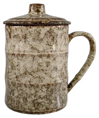 Zdjęcie produktu dla Duża filiżanka do kawy, 750 ml, ceramiczna, z pokrywką, w kolorze szaro-białym