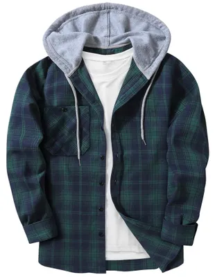Zdjęcie produktu dla Koszula flanelowa męska Karierter - długi rękaw - casual, zapinana na guziki - zielono-niebieska