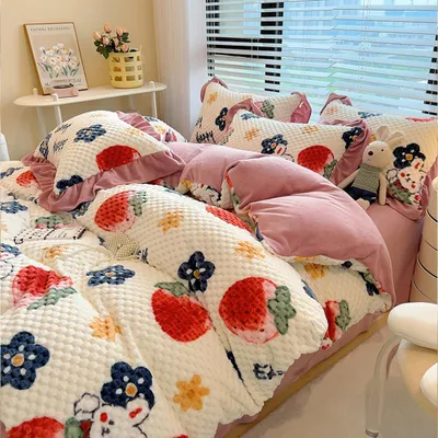 Produktbild von 360Home Winterliche Wärme, verdicktes Leintuch-Set 4 Stück rosa weiß 200*230cm