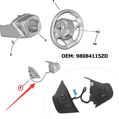Zdjęcie produktu dla Przełącznik kierownicy z pokrętłem sterującym 98084115ZD Wielofunkcyjny czarny, zamiennik do Peugeot 208