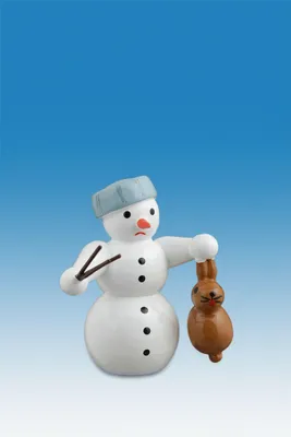 Produktbild von Holzfigur Schneemann mit Hase Höhe 6,5cm NEU