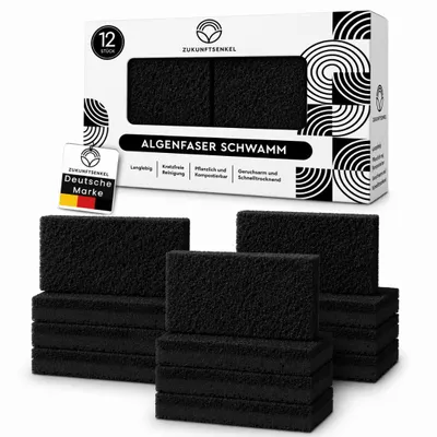 Produktbild von Schwarze Spülschwämme Nachhaltig 12er Pack – Biologisch Abbaubare Küchenschwämme aus Algenfaser – Plastikfrei, Kratzfrei & Umweltfreundlich – Natursch