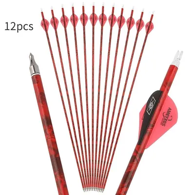 Produktbild von Kohlefaserpfeile - Bogenschießpfeile - 12er-Set - 80,2 cm - Spine 500 - Auswechselbare 100-Grain-Spitze - Gummifedern 5,08 cm - Rot