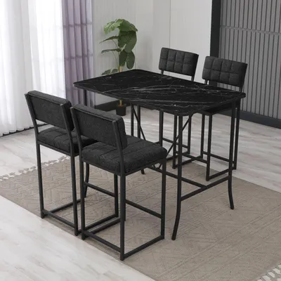 Produktbild von Skye Decor, Retro - Anthracite, Black, Bartisch- und Hocker-Set (5-teilig), Anthrazit, 100% Leinen, 110 x 70 x 92 cm