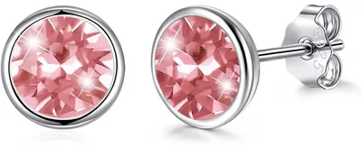 Zdjęcie produktu dla Kolczyki srebrne próby 925, 8 mm, z kryształami w kolorach: niebieskim, zielonym, różowym, czarnym, fioletowym, czerwonym i białym. Okrągłe, małe. W zestawie pudełko prezentowe