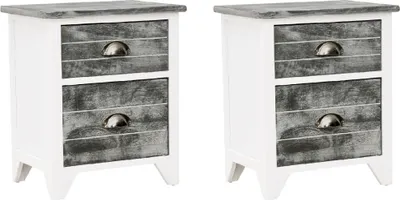 Image de Table de chevet 2 pcs avec 2 tiroirs Gris et blanc
