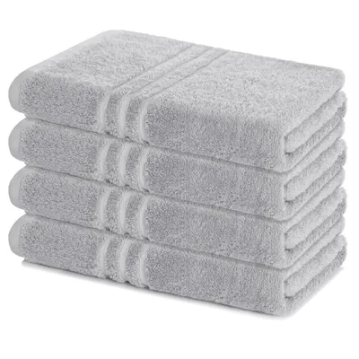 Produktbild von Lavea® 4er Set Duschtuch 70x140, 4 Stück, 100% Baumwolle Frottee, saugstark, weich und strapazierfähig, waschbar 60°C, trocknergeeignet, Handtuch, Handtücher, Duschtücher, Silber
