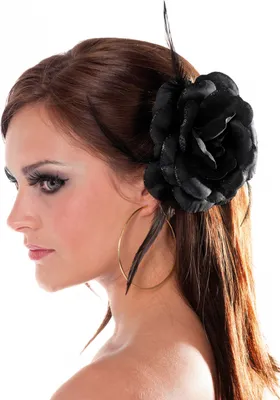 Produktbild von Schwarze Rose als Haarschmuck mit Haarclip & Haargummi