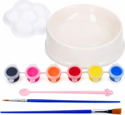 Produktbild von LEAN Toys 28146 DIY-Set zum Bemalen von Keramikschalen für Katzen, 6-teilig