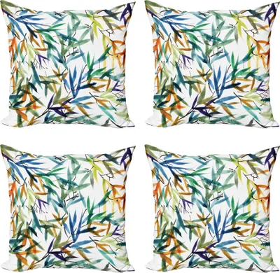 Produktbild von ABAKUHAUS traditionell Kissenbezug Set (4 Stück), Bambus-Blätter Asiatische, Moderner Doppelseitiger Digitaldruck, 40 cm x 40 cm, Mehrfarbig