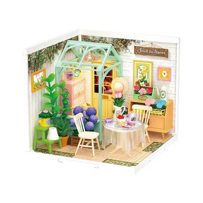 Produktbild von Rolife 3D-Modellbausatz „Blooming Tea Garden“, DIY Miniaturhaus, detailreiches Dekorationsmodell