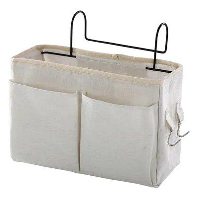 Produktbild von Bett Organizer zum Einhängen Betttasche mit Drahtrahmen Bettaufhänger Hängetasche Hochbett Aufbewahrungstasche Bedside,（Weiß）
