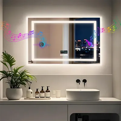 Immagine prodotto di Specchio da bagno a LED rettangolare - Specchio da parete 60 x 80 cm - Altoparlante Bluetooth - Antiappannamento - Sensore touch - Indicatore di ora e temperatura - 3000–6000K