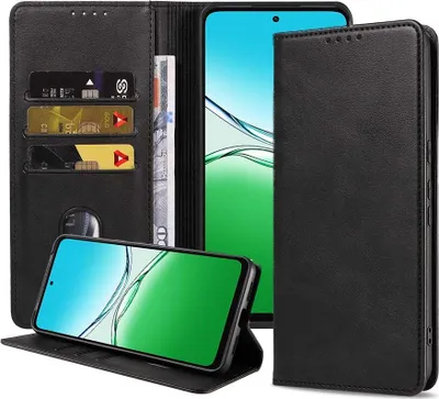 Produktbild von Geeignet für Oppo A5 Handytasche Kunstleder mit Magnetverschluss und Kartenhalter Bookcase mit Klappe - Wallet Case mit Kartenfach - Schwarz - Smartphonics