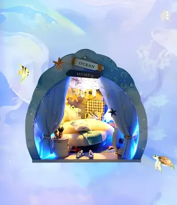 Immagine prodotto di Miniature dollhouse Ocean House with backlighting 16×18×14.5 cm