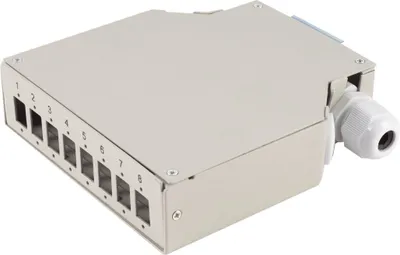 Produktbild von LWL-Verteilerbox, Metall, 8-fach, DIN rail, grau