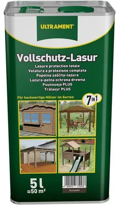 Produktbild von Ultrament Vollschutz-Lasur 7-in-1, Palisander, 5 Liter - Feuchtschutz, UV-Schutz & Nano-Technologie - ideal für Gartenhäuser, Fassaden & mehr. Geballter Schutz für Holz im Außenbereich.