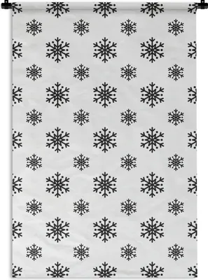 Produktbild von MuchoWow® Wandteppich Wandbehang Schneeflocke - Winter - Schwarz - Weiß - Muster 120x180 cm Tapisserie Dekoration Wandtuch - Schlafzimmer - Dekorationen für das Haus