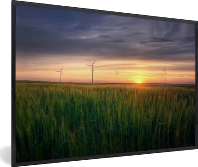 Produktbild von MuchoWow® Gerahmtes Poster Windmühle - Sonne - Gras 90x60 cm - Poster mit Schwarzem Bilderrahmen Wandposter Rahmen Foto Bilder - Fotorahmen - Foto-Plakat