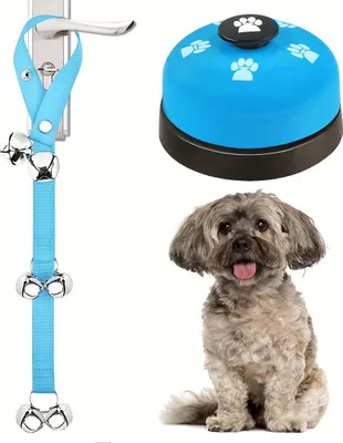 Immagine prodotto di INF Campanello Addestramento Cani: Corda 2,5cm con 7 Campanelli + Campanello a Pressione Blu