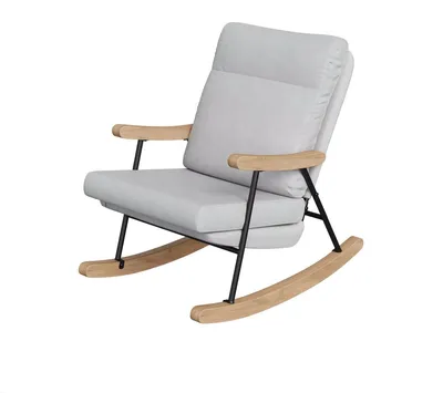Produktbild von Schaukelstuhl Skandinavisch – Relaxsessel Wohnzimmer & Schlafzimmer – Stoff Hellgrau mit Holzarmlehnen