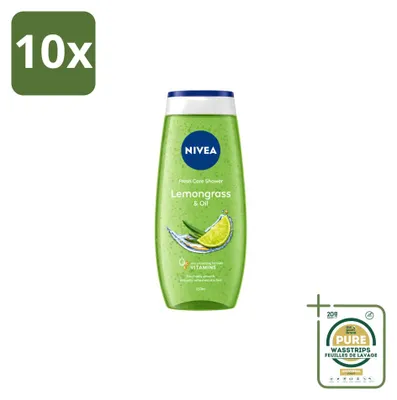Image de 10 flacons de gel douche Nivea, parfum citron et huile, 250 ml - Pack économique - 10 pièces