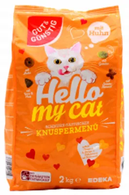 Produktbild von Hello my cat Katzenfutter Knuspermenü mit Huhn, 4er Pack (4 x 2 kg Beutel)