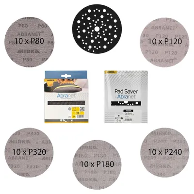 Produktbild von Mirka Abranet Netzschleifscheiben Ø150 mm Mix-Pack 51 Stk inkl. Pad Saver