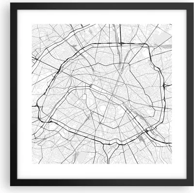 Produktbild von Gerahmtes Poster - Schwarzer Rahmen - Stadt Karte Paris - 40x40 cm - Wand Bild - Wanddeko - Wandbilder - Kunstposter - Wandposter - Bilderrahmen - Bilder - Kunstdruck - P2BAC40x40-4868