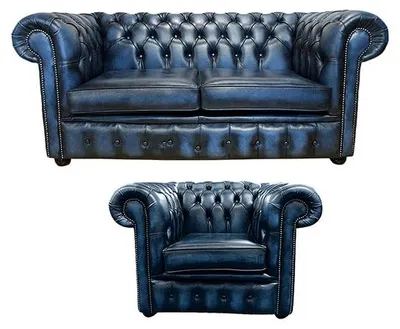 Zdjęcie produktu dla Chesterfield – sofa i fotele, tapicerka skórzana, zestaw 2+1. Model #463