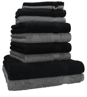 Produktbild von Betz 10-tlg. Handtuch-Set PREMIUM 2 Duschtücher 4 Handtücher 2 Gästetücher 2 Waschhandschuhe  Farbe: anthrazit & schwarz