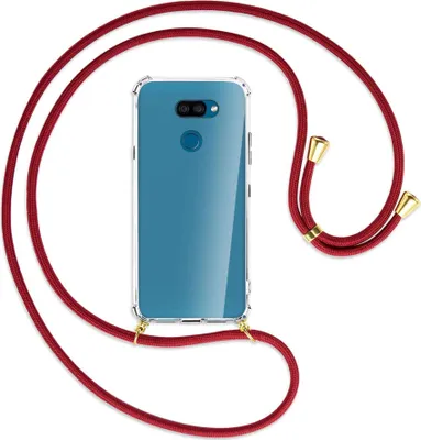 Produktbild von Handykette Backcover-Schutzhülle mit Band (Metall goldfarben) für LG K40S LMX430 - dunkelrot