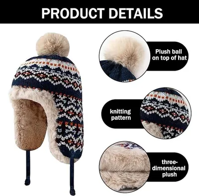 Produktbild von Mš¹tze Damen Strickmš¹tze, Fliegermš¹tze Trappermš¹tze, Russenmš¹tze Ohrenschš¹tzer, Warm Strickmš¹tze Beanie Mš¹tze, Winddicht Warm Wintermš¹tze mit Ohrenklappen, fš¹r Damen und Herren Uni Outdoor