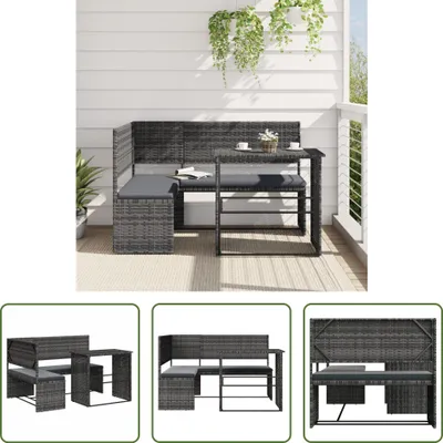 Produktbild von The Living Store Gartensofa in L-Form mit Tisch und Kissen Grau Poly Rattan
