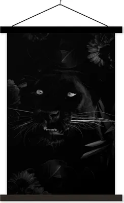 Produktbild von MuchoWow® Textilposter Botanischer Panther auf schwarzem Hintergrund - schwarz und weiß 40x60 cm mit schwarzem Rahmen - Wanddekorationen