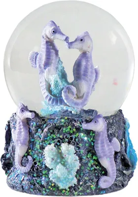 Image de Boule à neige en forme de hippocampe - Boule d'eau avec figurine - Boule de verre décorative - Sur socle - Idée cadeau