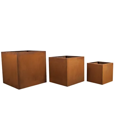 Obrázek produktu pro KÖHKO® designový květináč z cortenové oceli VIVO 37 x 37 x 32 cm | Květináč v ušlechtilé patinové optice ve tvaru kvádru