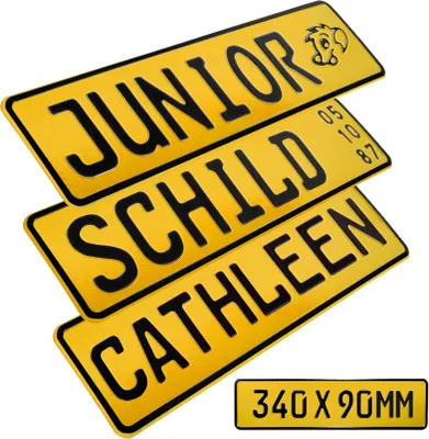 Produktbild von 1x Kennzeichen Gelb Junior Bobby Car Kettcar Wunschtext FUN Kennzeichen Funschild Retroreflektierend