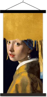 Produktbild von MuchoWow® Textilposter Mädchen mit einem Perlenohrring - Gold - Vermeer 60x120 cm mit schwarzem Rahmen - Magnete