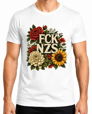 Imagen del producto de Camiseta para hombre, blanca, talla XL, con estampado "FCK NZS Antifaschismus Rose Sonnenblume", diseño colorido y con un toque de sarcasmo