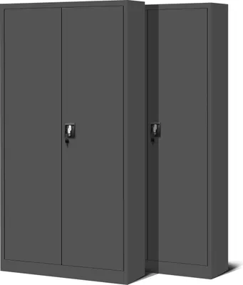 Produktbild von 2er Set Aktenschrank C001H Büroschrank Metallschrank Stahlschrank Werkzeugschrank Stahlblech Pulverbeschichtet Flügeltürschrank Abschließbar 195 cm x 90 cm x 40 cm Farbe: Anthrazit/Anthrazit