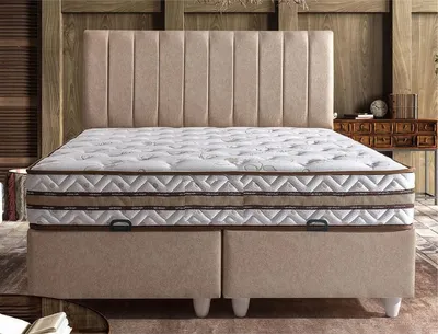 Produktbild von Casa Padrino Luxus Doppelbett Beige / Weiß - Verschiedene Größen - Massivholz Bett mit Kopfteil und Matratze - Schlafzimmer Möbel - Hotel Möbel - Luxus Möbel