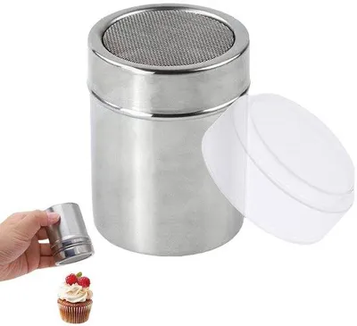 Immagine prodotto di Spolverino per zucchero a velo in acciaio inossidabile con setaccio a maglia fine, ideale per cappuccino, caffè, cacao, zucchero, cannella e