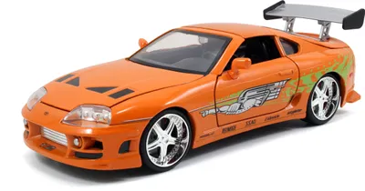 Produktbild von Jada Toys 253203005 Brian’s 1995 Toyota Supra aus Fast & Furious, Tuning-Modell im Maßstab 1:24, mit Spoiler, zu öffnenden Türen, Freilauf, Motorhaube und Kofferraum, orange