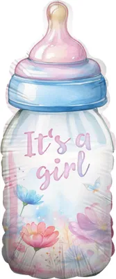 Produktbild von Folienballon Gender Reveal its a Girl Babyflasche 32 x 78 cm