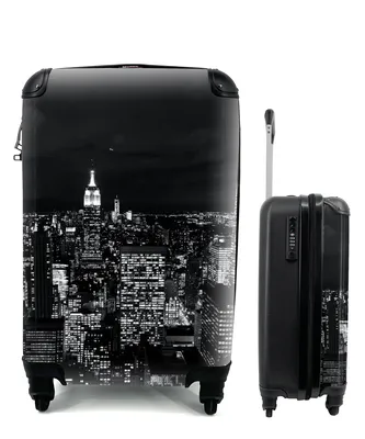 Produktbild von MuchoWow® Koffer Handgepäck Trolley Rollkoffer Kleine Reisekoffer mit 4 Rollen - Skyline - Schwarz - Weiß - New York - Amerika - Cabin Size < 55x40x23 cm & 55x40x20 cm - Fotokoffer - Kabinenkoffer - Boardgepäck - Reise-Box - Reisekoffer - Reisegepäck - Koffer mit Bild - Trolley für Kinder